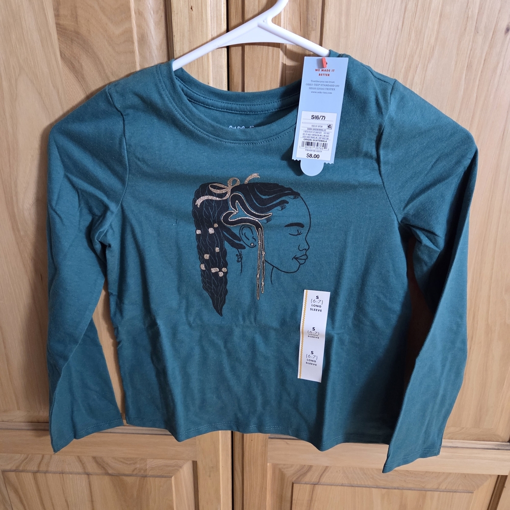 Cat & Jack Teal Long Sleeve Tee with Artistic Design